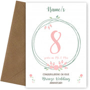 Couples 8th Wedding Anniversary Card - Eighth Bronze - Floral