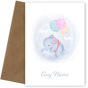 Personalised Flying Elephant With Balloons Card