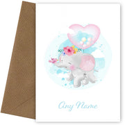 Personalised Flying Elephant With Heart Balloon Card