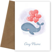 Personalised Flying Whale With Heart Balloons Card