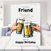 friend birthday card shown in a living room