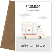 Fun Vehicles 1st Birthday Card for Grandson - Ambulance