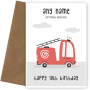 Fun Vehicles 10th Birthday Card for Any Name - Fire Engine