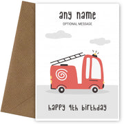 Fun Vehicles 9th Birthday Card for Any Name - Fire Engine