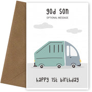 Fun Vehicles 1st Birthday Card for God Son - Garbage Truck