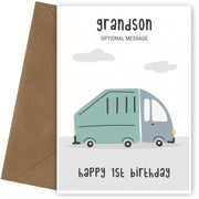 Fun Vehicles 1st Birthday Card for Grandson - Garbage Truck