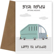 Fun Vehicles 1st Birthday Card for Great Nephew - Garbage Truck