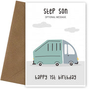 Fun Vehicles 1st Birthday Card for Step Son - Garbage Truck