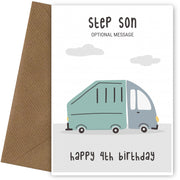 Fun Vehicles 4th Birthday Card for Step Son - Garbage Truck