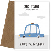 Fun Vehicles 1st Birthday Card for Any Name - Police Car