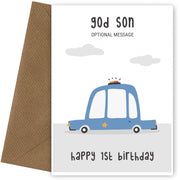 Fun Vehicles 1st Birthday Card for God Son - Police Car