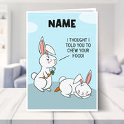 funny easter card shown in a living room