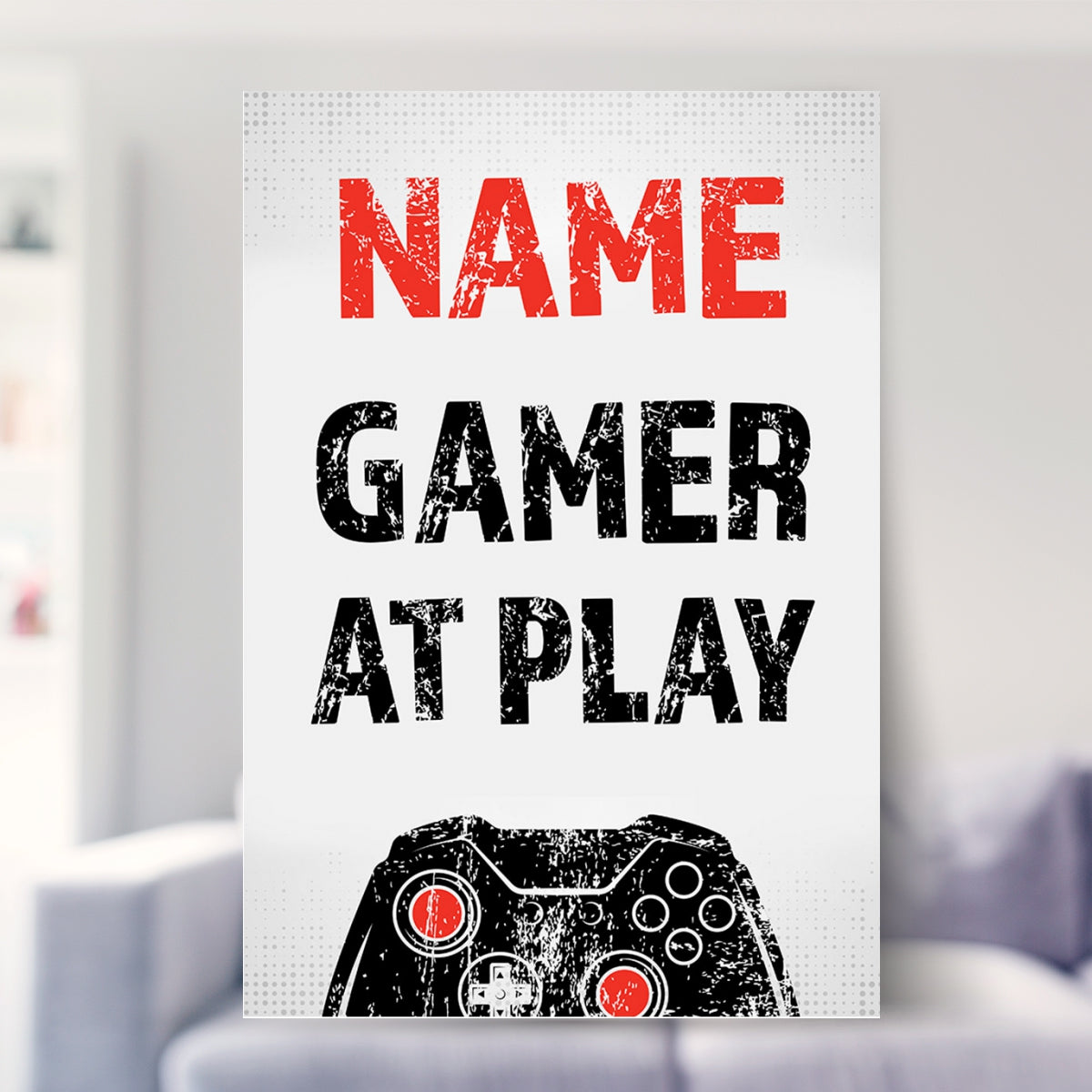 framed gaming prints shown in a living room