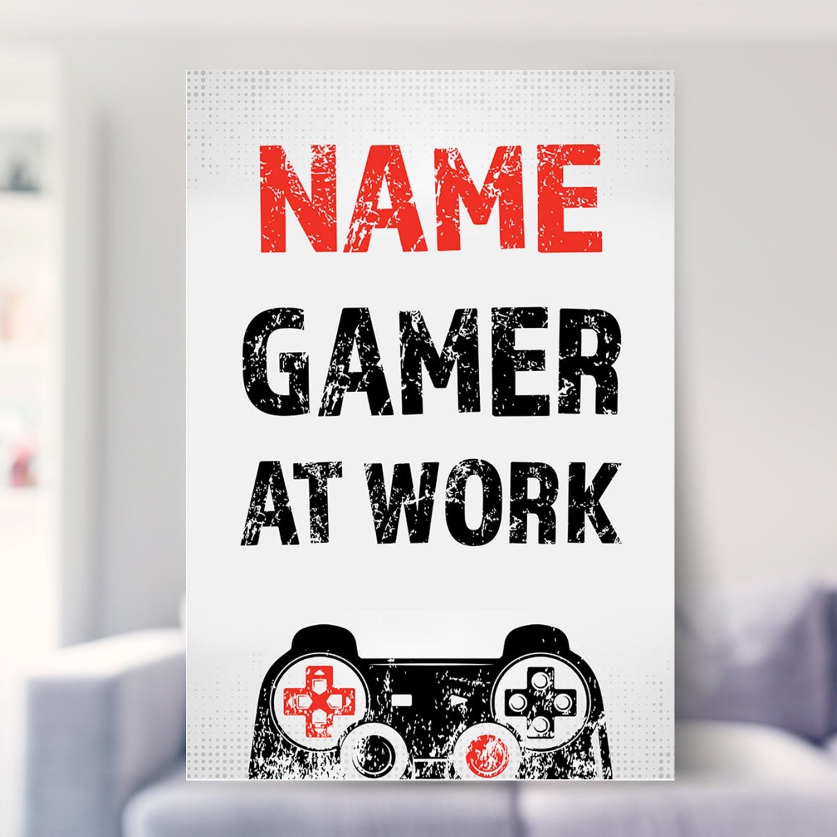 framed gaming prints shown in a living room