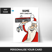 What can be personalised on this christmas card for gamers