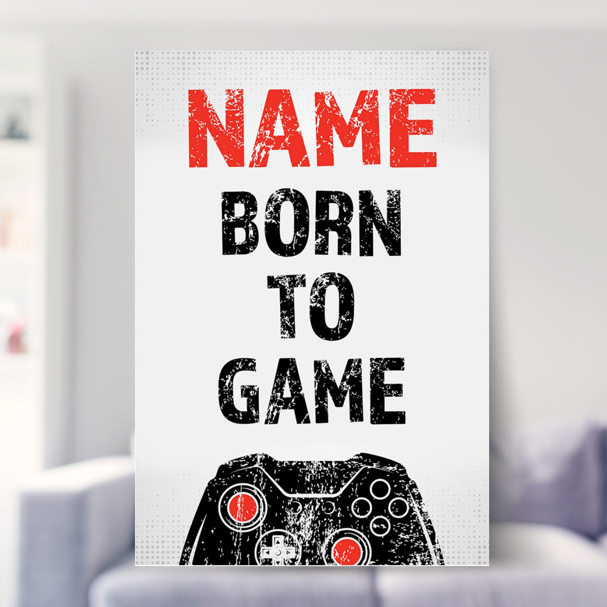 framed gaming prints shown in a living room