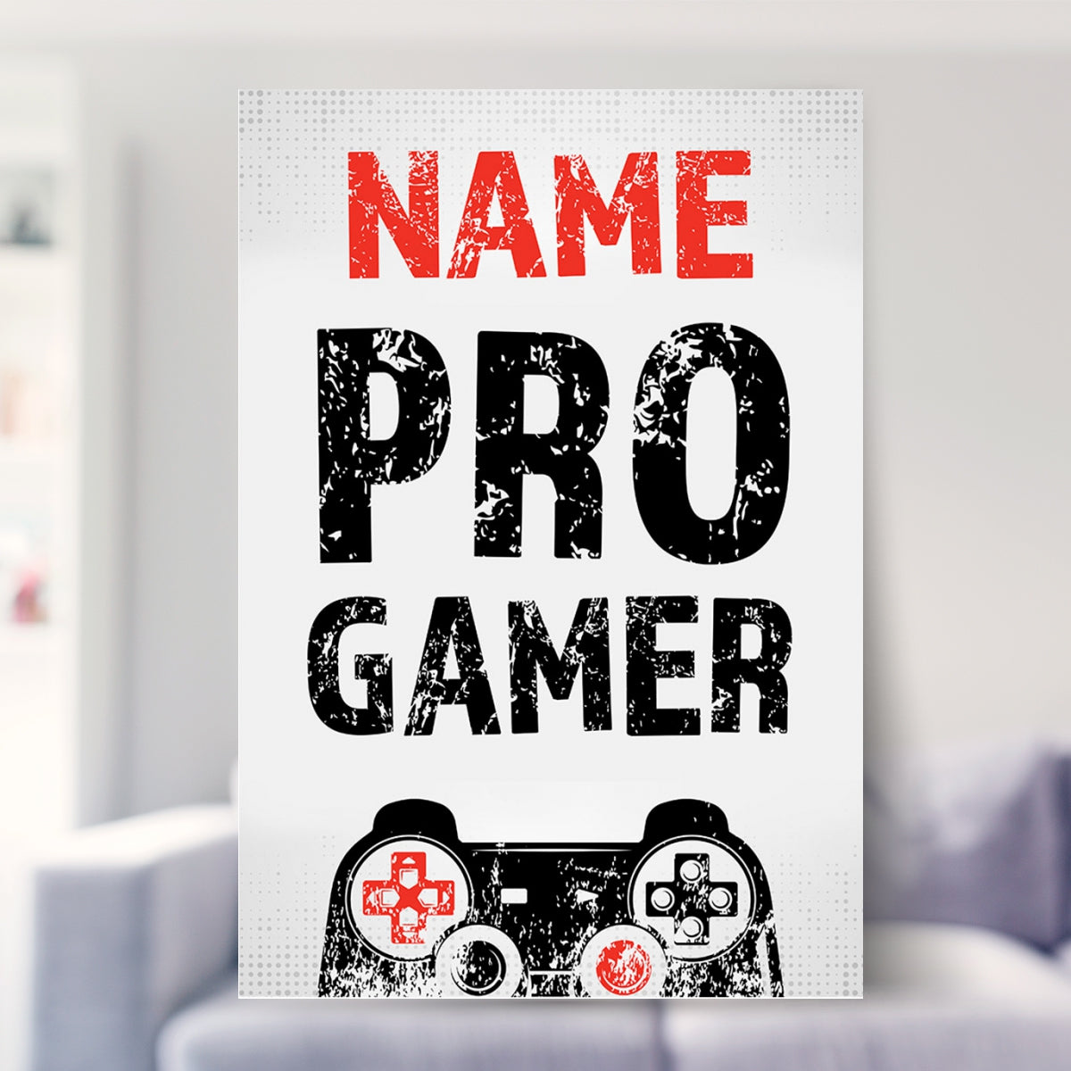 framed gaming prints shown in a living room