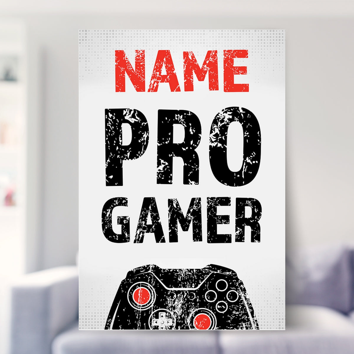 framed gaming prints shown in a living room