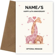 Giraffe 10th Wedding Anniversary Card for Couples