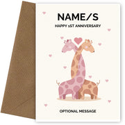 Giraffe 1st Wedding Anniversary Card for Couples