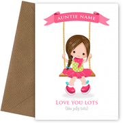 Personalised Girl on a Swing Card for Auntie