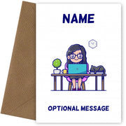 Girl Working from Home Greetings Card