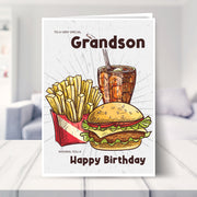 grandson birthday card shown in a living room
