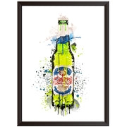Green, Blue and Red Beer Bottle Wall Art Print