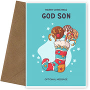 God Son Christmas Card - Hand Drawn Stocking