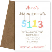 Couples 14th Anniversary Card - Hanging Design