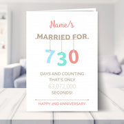 2nd wedding anniversary card shown in a living room