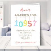 30th wedding anniversary card shown in a living room