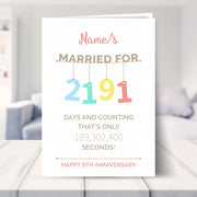 6th wedding anniversary card shown in a living room