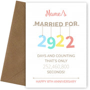 Couples 8th Anniversary Card - Hanging Design