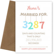 Couples 9th Anniversary Card - Hanging Design