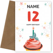 Happy 12th Birthday Card - Fun Cupcake Design