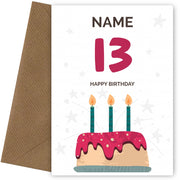 Happy 13th Birthday Card - Fun Birthday Cake Design
