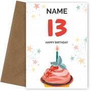 Happy 13th Birthday Card - Fun Cupcake Design