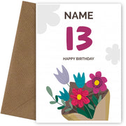Happy 13th Birthday Card - Bouquet of Flowers