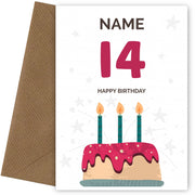 Happy 14th Birthday Card - Fun Birthday Cake Design