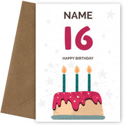 Happy 16th Birthday Card - Fun Birthday Cake Design
