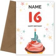 Happy 16th Birthday Card - Fun Cupcake Design