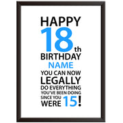 Personalised Happy 18th, Legally Birthday Print - Male