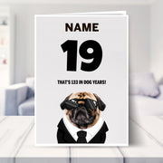 funny 19th birthday card shown in a living room