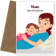 Happy 1st Mother's Day Card for New Mum or Wife - Cute Mother and Baby Card