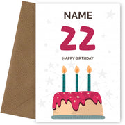 Happy 22nd Birthday Card - Fun Birthday Cake Design
