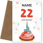 Happy 22nd Birthday Card - Fun Cupcake Design