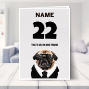 funny 22nd birthday card shown in a living room