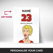 What can be personalised on this 23rd birthday card for her