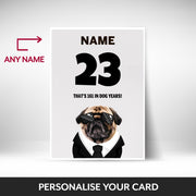 What can be personalised on this 23rd birthday card for him